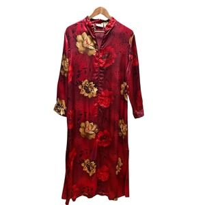 Vintage Inner Most Nightgown & Robe Red Floral Long Classic Romantic Feminine  M